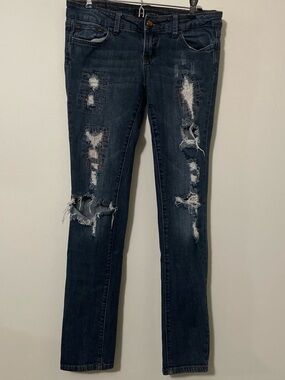 Twentyone Black Rue21 Distressed Skinny Jeans 5/6R Sequin Patchwork Y2K
